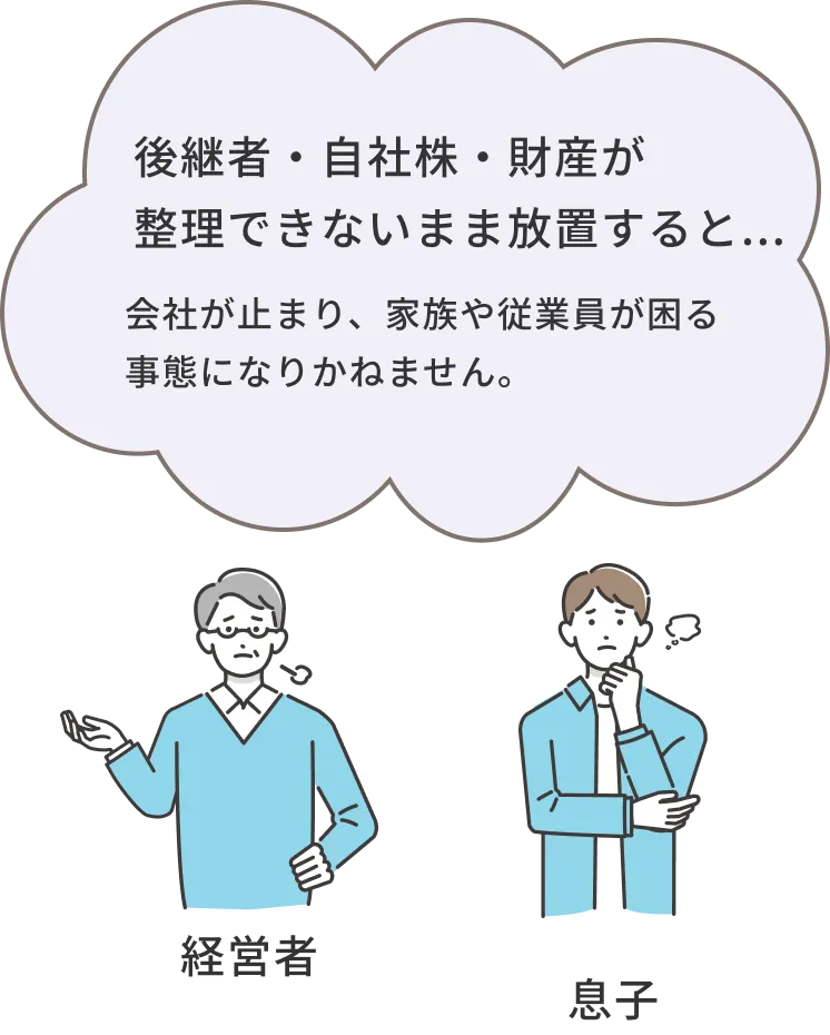 後継者・自社株・財産が整理できないまま放置すると、会社が止まり、家族や従業員が困る事態になりかねません。